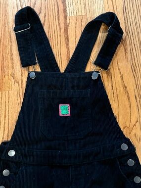 Black Corduroy Kids Overalls with Front Pocket Patch